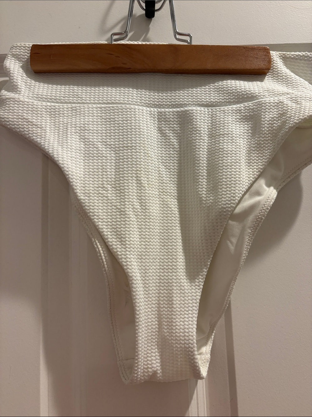 aerie White Textured High-Cut Swim Bottoms - Picture 3 of 5